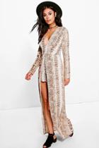 Boohoo Sara Snake Print Maxi Overlay Playsuit Camel