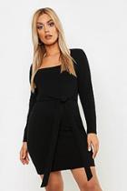 Boohoo Plus Crepe Long Sleeve Belted Bodycon Dress