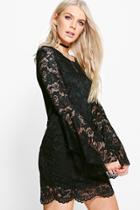 Boohoo Ruby Flare Sleeve Lace Shift Dress Black