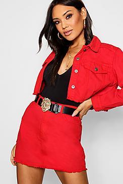 Boohoo Red Denim Mini Skirt
