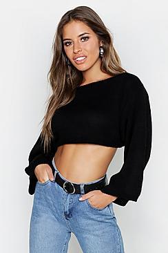 Boohoo Cropped Wide Sleeve Sweater