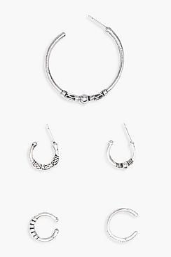 Boohoo Olivia Hoop And Ear Cuff Set