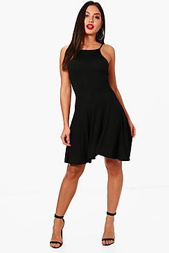 Boohoo Mia Square Neck Low Back Skater Dress