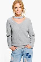 Boohoo Beatrice Choker Fisherman Jumper Silver