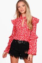 Boohoo Bella Ditsy Floral Woven Blouse Red