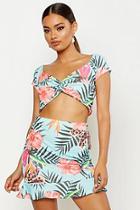 Boohoo Tropical Print Twist Top & Ruffle Skirt Co-ord