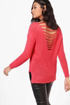 Boohoo Marie Ladder Back Lightweight Jumper Coral