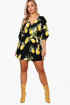 Boohoo Plus Saskia Wrap Front Playsuit