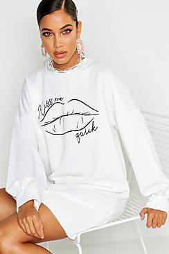 Boohoo Lips Balloon Print Sweatshirt Dress