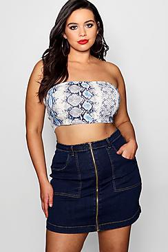 Boohoo Plus Jane Zip Front Aline Denim Skirt