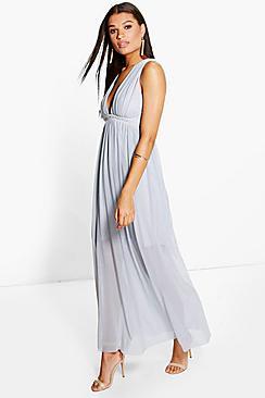 Boohoo Kelly Mesh Plunge Embellished Waist Maxi Dress
