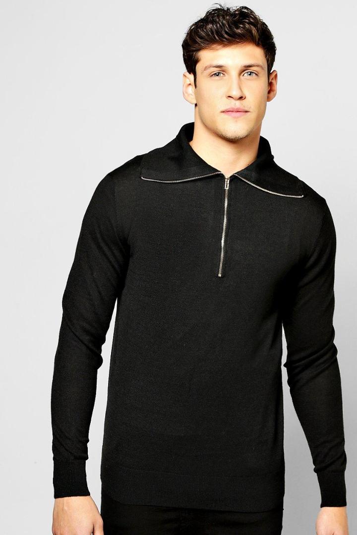 Boohoo Roll Neck Jumper With Front Zip Black