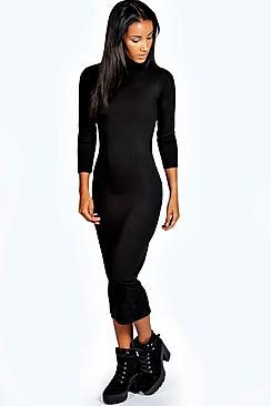 Boohoo Lola Turtle Neck Midi Dress