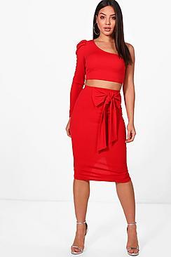 Boohoo Dea One Shoulder Crop And Skirt Co-ord Set