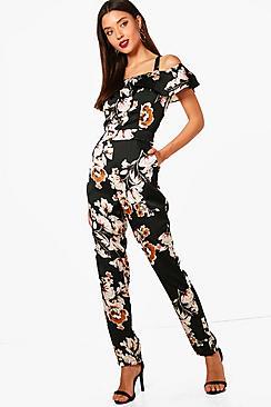 Boohoo Alisha All Over Floral Cold Shoulder Jumpsuit