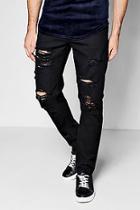 Boohoo Skinny Fit Black Jeans With All Over Rips