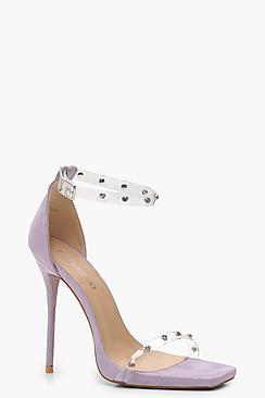 Boohoo Embellished Clear Strap 2 Part Heels