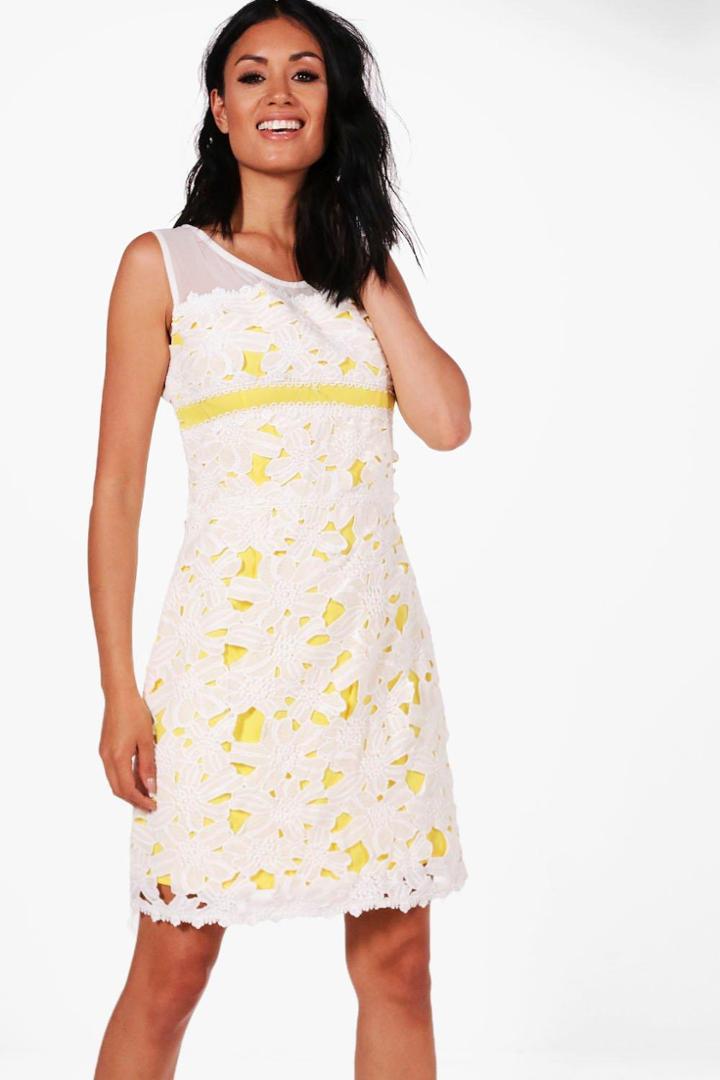 Boohoo Boutique Aly Lace Contrast Bodycon Dress Yellow