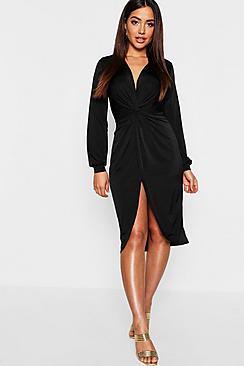Boohoo Disco Slinky Twist Front Wrap Dress