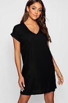Boohoo Ribbed V Neck Oversized T-shirt Dress