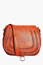 Boohoo Isabelle Emboss & Ring Saddle Cross Body Brown