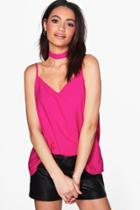 Boohoo Alice Woven Detachable Choker Cami Fushia