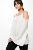 Boohoo Plus Kaitlyn Trim Detail Open Shoulder Blouse White