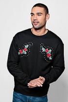 Boohoo Crew Neck Sweat With Mirrored Embroidery