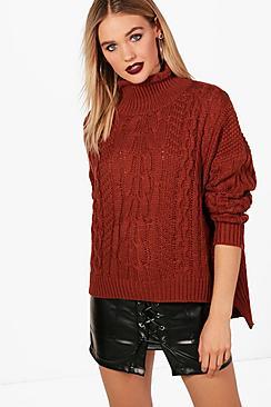 Boohoo Georgia Funnel Neck Cable Knit Jumper