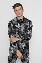 Boohoo Monochrome Rose Print Long Sleeve Shirt