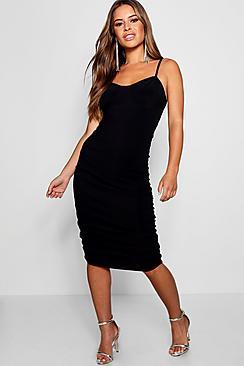 Boohoo Petite Kelly Bodice Detail Rib Midi Bodycon Dress