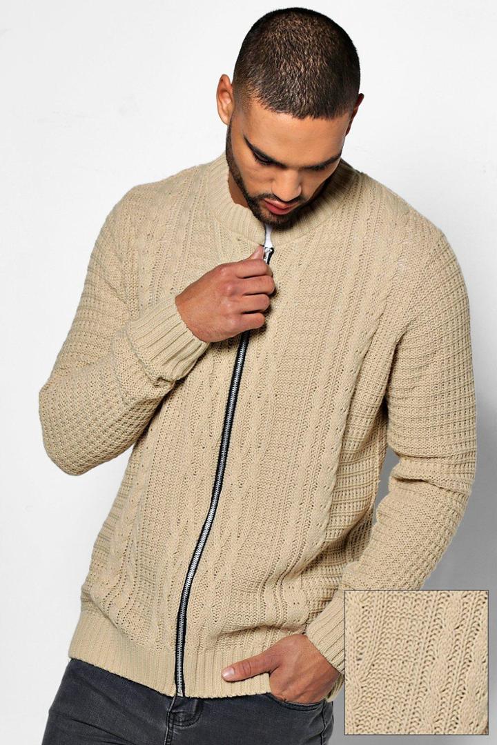 Boohoo Cable Stitch Knitted Bomber Oatmeal