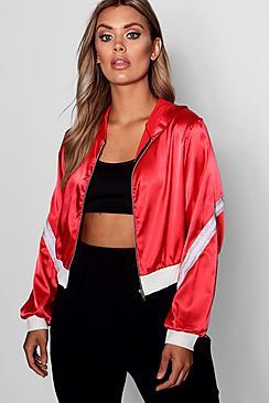 Boohoo Plus Louisa Satin Sports Stripe Hooded Jacket