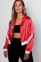 Boohoo Plus Louisa Satin Sports Stripe Hooded Jacket