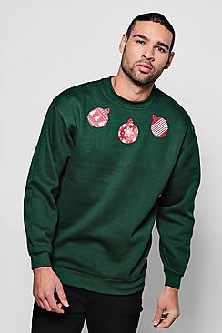 Boohoo Christmas Bauble Print Crew Neck Sweater