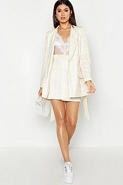 Boohoo Checked Double Breasted Belted Blazer