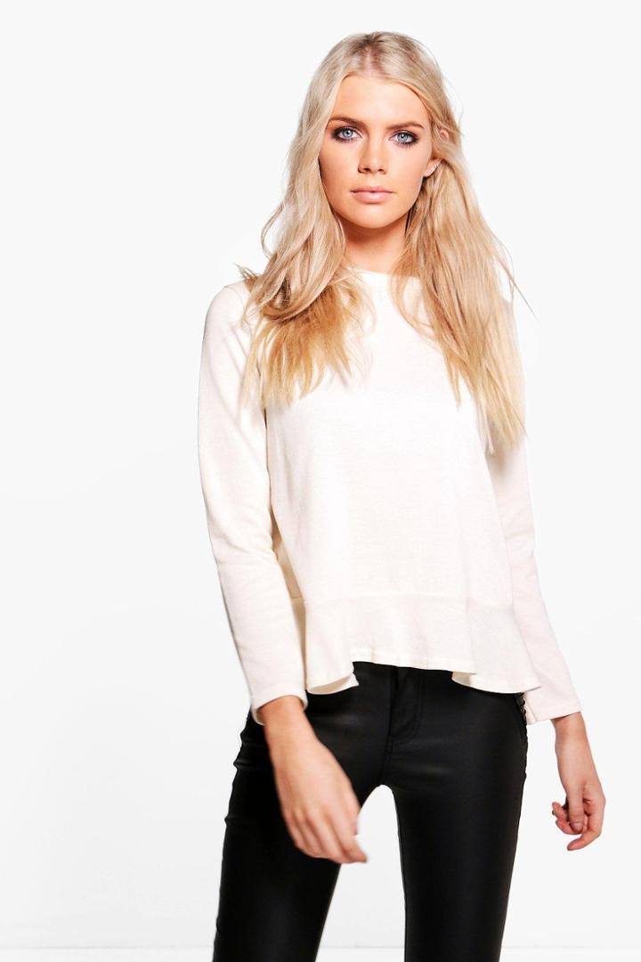 Boohoo Faye Frill Hem Top Ivory