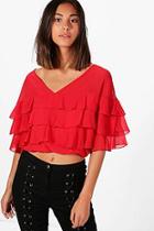 Boohoo Kassidy Ruffle Shirred Batwing Top