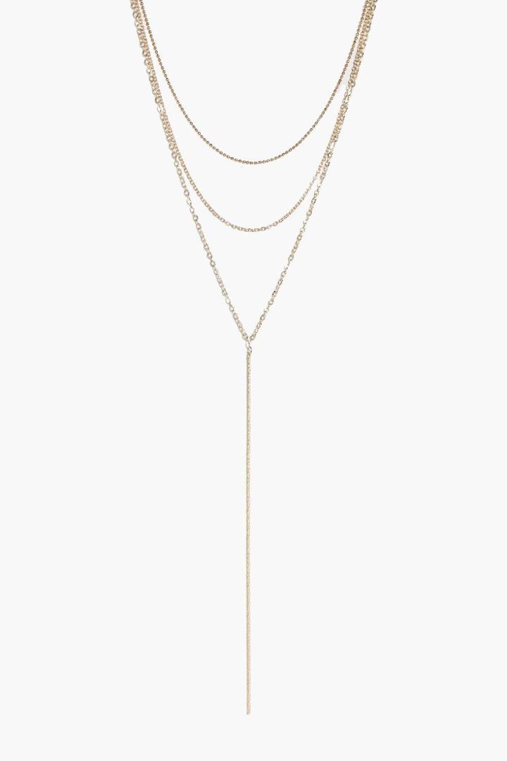 Boohoo Rebecca Skinny Layered Plunge Necklace Gold