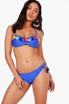 Boohoo Manhattan Tassel Moulded Bandeau Bikini Blue