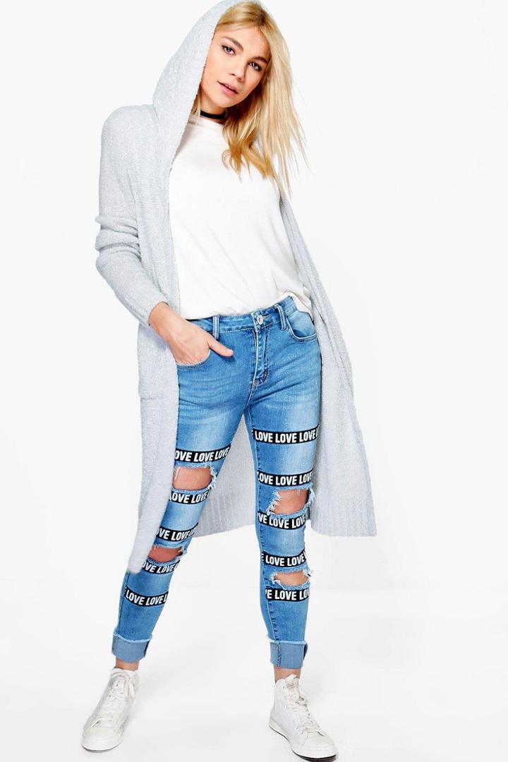 Boohoo Louise Slouchy Hooded Boucle Cardigan Grey