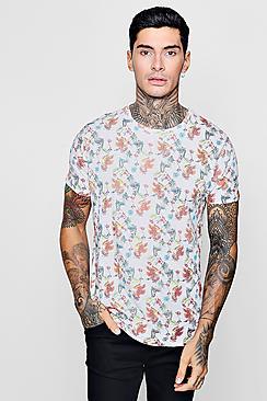 Boohoo All Over Print Design Crew Neck T-shirt