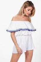 Boohoo Abi Pom Pom Trim Ruffle Playsuit