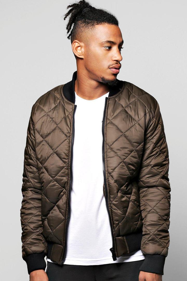 Boohoo Quilted Padded Bomber Jacket Khaki