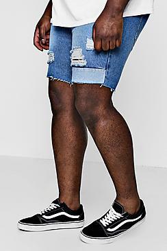 Boohoo Big And Tall Panelled Distressed Denim Shorts