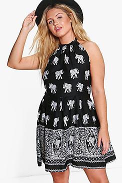 Boohoo Plus Cassie Elephant Halterneck Sundress