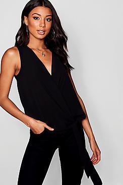 Boohoo Woven V Neck Tie Side Blouse