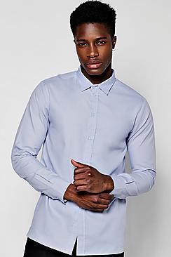 Boohoo Blue Long Sleeve Oxford Shirt