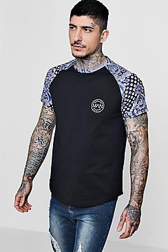 Boohoo Man Print Paisley Raglan T-shirt