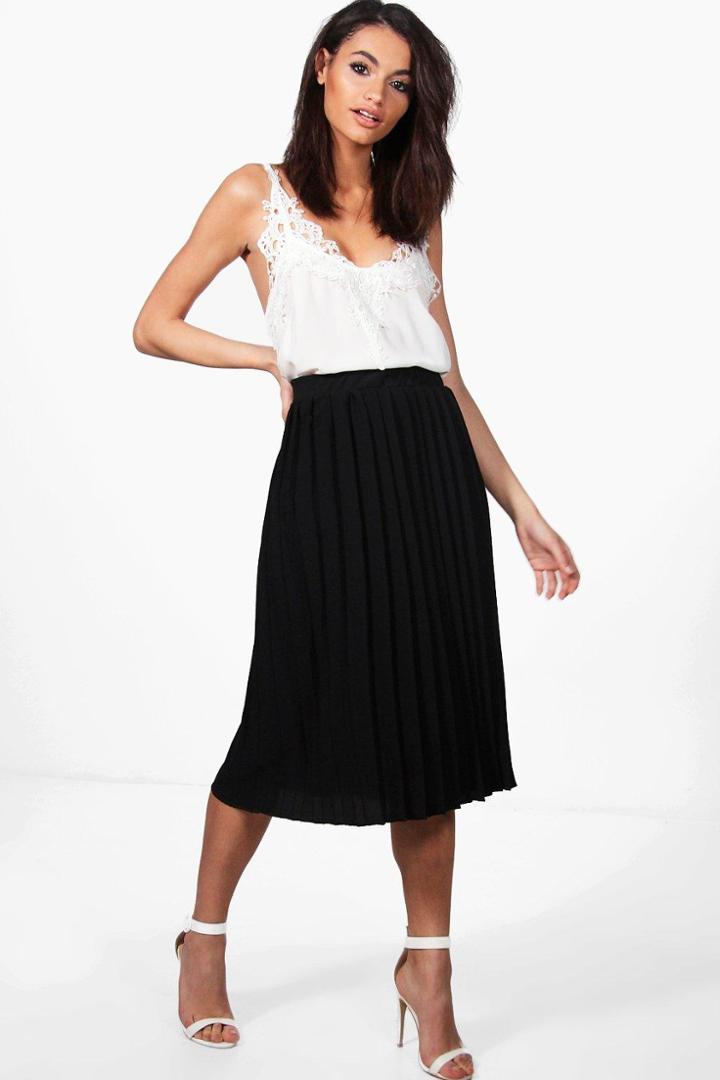 Boohoo Neave Crepe Pleated Midi Skirt Black